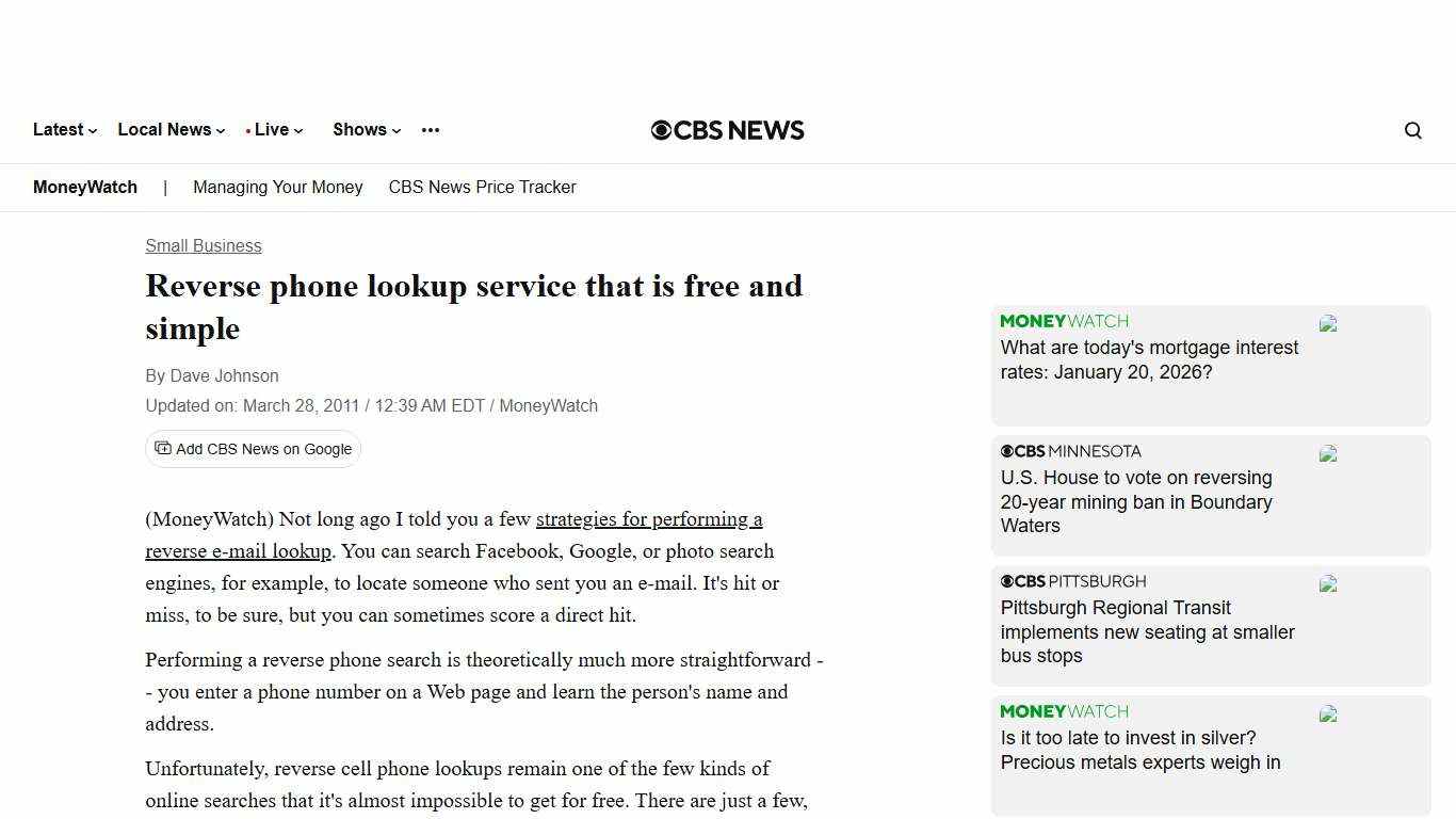 Reverse phone lookup service that is free and simple - CBS News